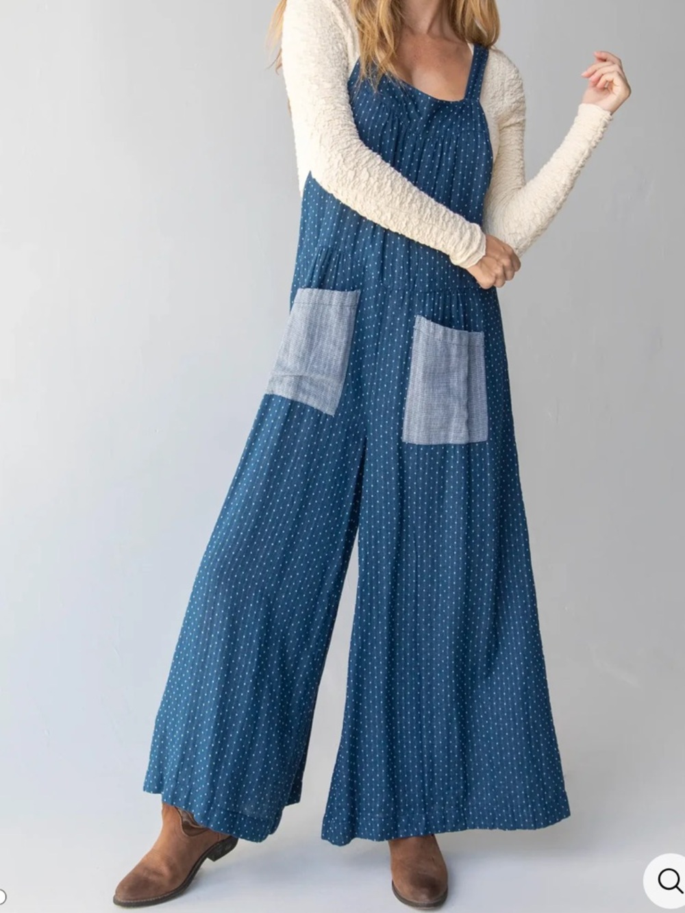 Natural Life Dakota Tie Navy Polka Dot Wide-Leg Overalls Size XXL